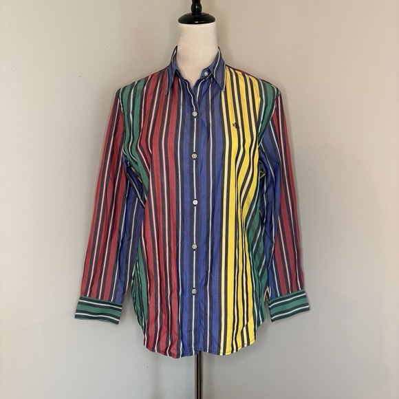Ralph Lauren Tops - VTG 90s Lauren Ralph Lauren Multicolor Striped Button Up Shirt Medium Cotton